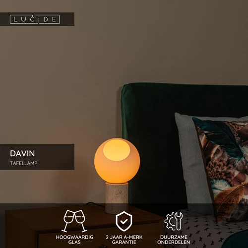 Lucide DAVIN - Tafellamp - 1xE27 - Opaal - USP